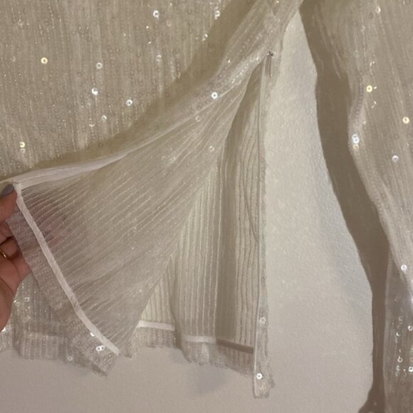 STAUD Chaka Sequined Long Sleeve White Blouse Sz XS - Picture 7 of 9